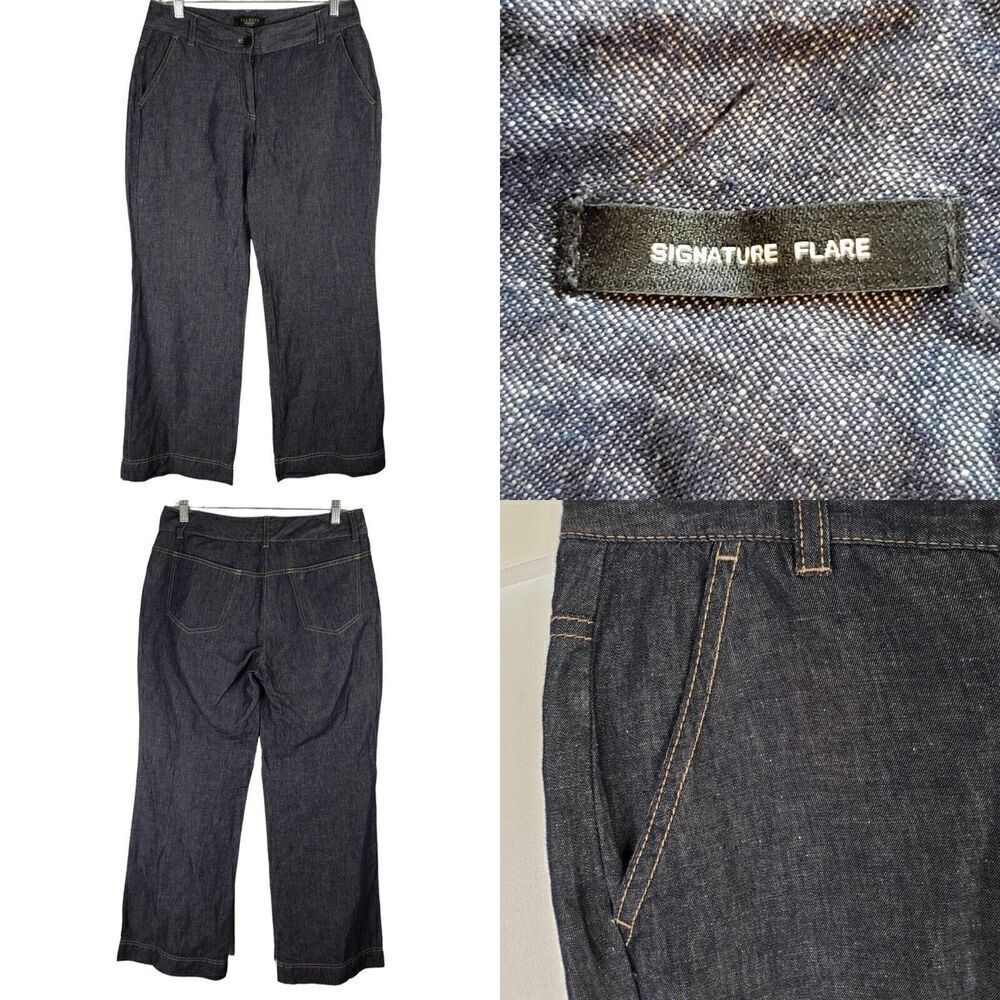 Talbots Pants Jeans Womens Size 32 Dark Wash High Rise Flare Leg Linen Cotton